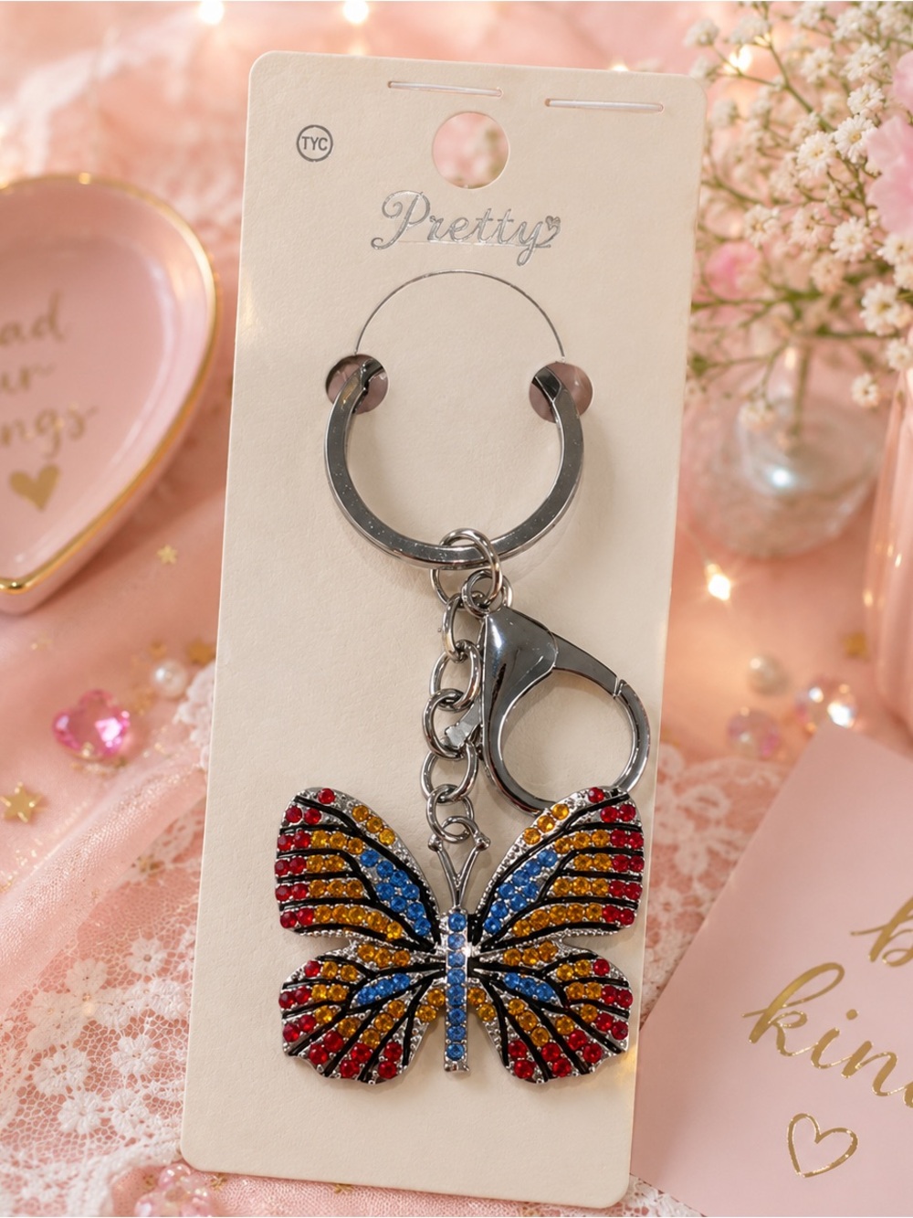 Butterfly Crystal Keychain - Multicolor